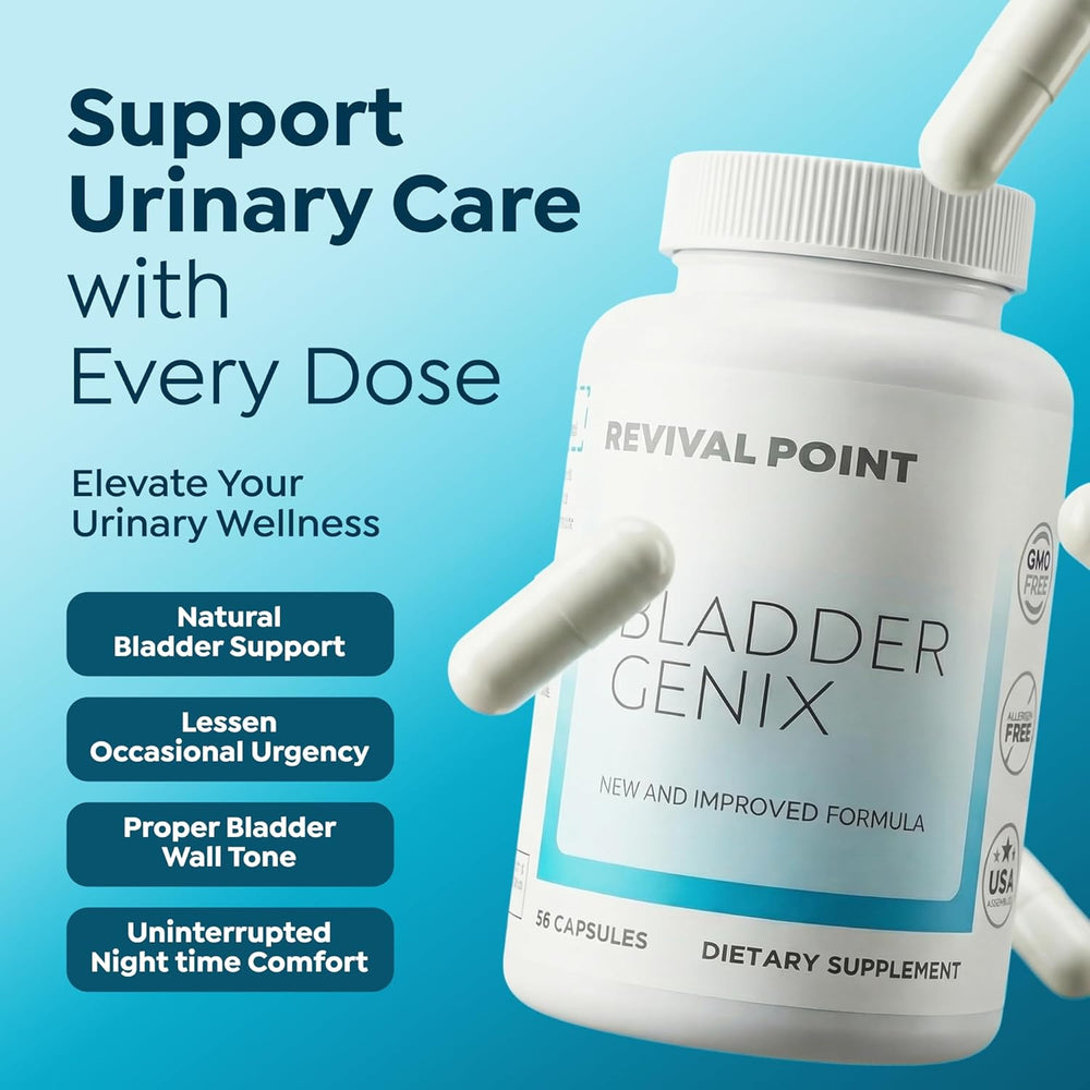 BladderGenix Capsules by Revival Point | New Formula | GMO Free | Allergen Free | Bladder Support Supplement | 56 Capsules | USA Assembled