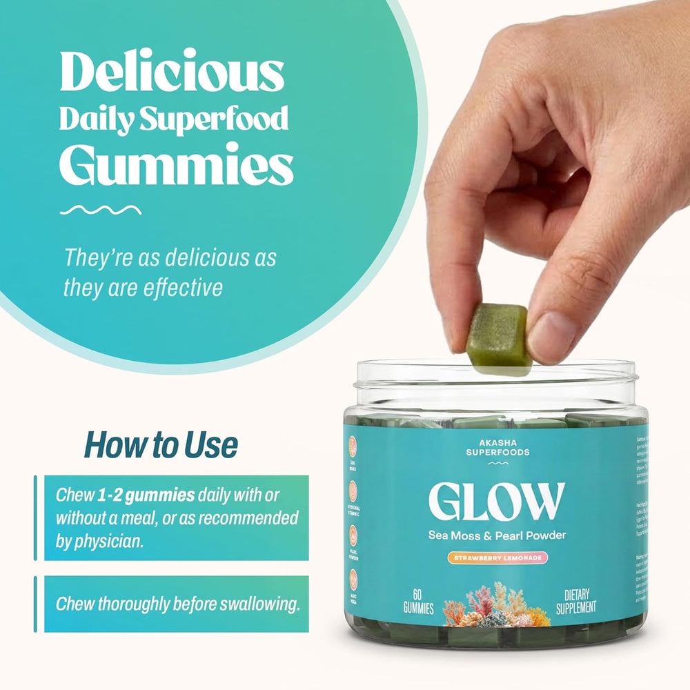Glow Sea Moss & Pearl Powder Skin & Beauty Gummies | Lemon Berry Beauty Supplement | Organic Wellness Hub
