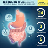 Men's Probiotics 120 Billion CFUs | 24 Strains | Prebiotics, Enzymes & Amino Acids | Digestive & Prostate Health | 90 Veggie Capsules