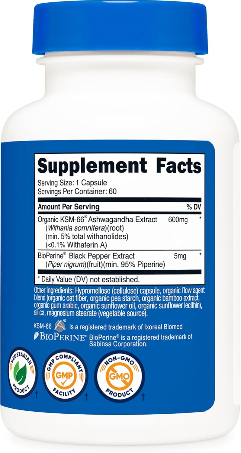 Nutricost KSM-66 Ashwagandha Root Extract 600mg (3 Pack) – 180 Capsules Total | Premium Adaptogenic Supplement | Organic Wellness Hub