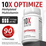 10X Health Optimize Multivitamin | Methylated 34-in-1 Formula | Vitamin B12 as Hydroxocobalamin, Methylfolate & CoQ10 | 90 Capsules - Organic Wellness Hub