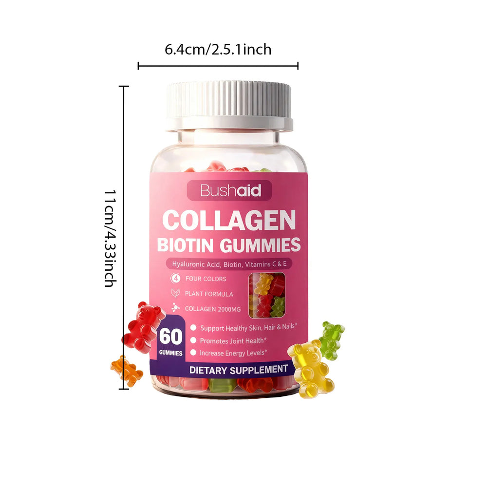 Bushaid Collagen Biotin Gummies 3-Pack Bundle 2000mg | Hyaluronic Acid, Biotin, Vitamins C & E | Skin Hair Nails & Joint Support | 180 Gummies | Organic Wellness Hub