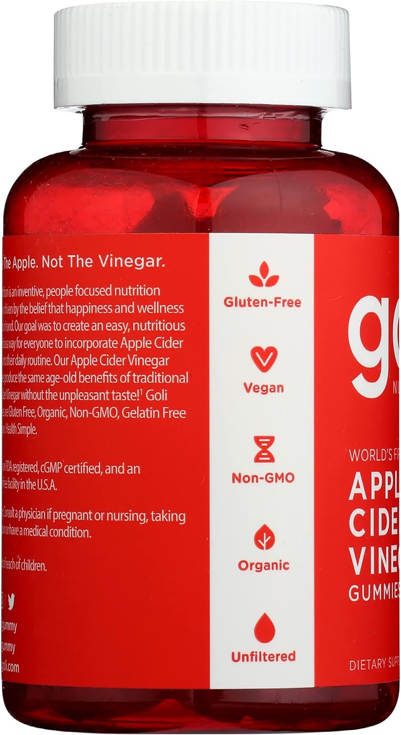 Goli Apple Cider Vinegar Gummies 3 Pack | 180 Pieces | Worlds First ACV Gummy | With the Mother | Organic | Gluten Free | Non GMO | Vegan | Digestive Weight and Immune Support Supplement