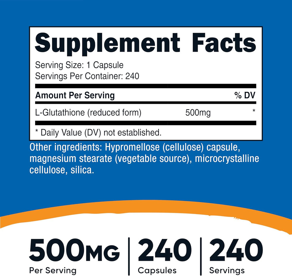 Nutricost Glutathione Reduced Form 500mg 240 Capsules (3 Pack) – 720 Capsules Total | Antioxidant Supplement | Organic Wellness Hub