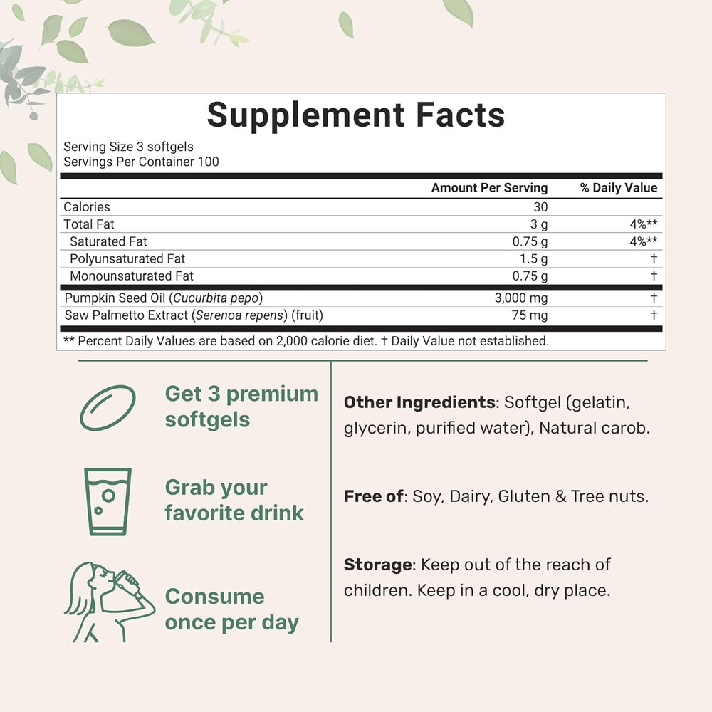 Micro Ingredients Pumpkin Seed Oil 3,000mg | 2-in-1 with Saw Palmetto | 300 Softgels | Cold Pressed | GMO Free | Lab Tested | Organic Wellness Hub