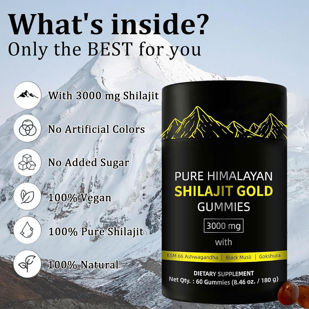Pure Himalayan Shilajit Gold Gummies 3-Pack | 3000mg | 180 Gummies | 90-Day Supply | KSM-66 Ashwagandha, Black Musli & Gokshura | Lab Tested | Organic Wellness Hub