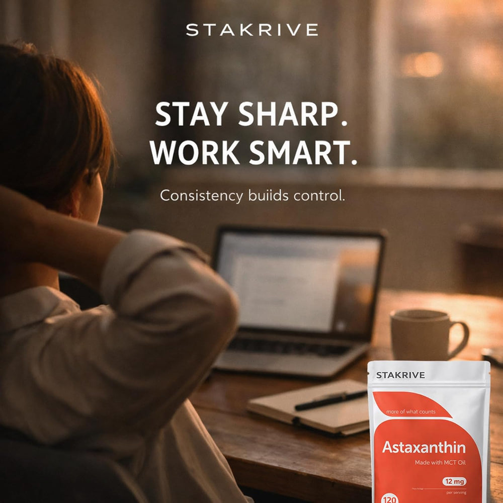 Stakrive Astaxanthin 12mg Softgels | Made with MCT Oil | Algae-Sourced Antioxidant Supplement | 120 Count | Lab Tested | Organic Wellness Hub