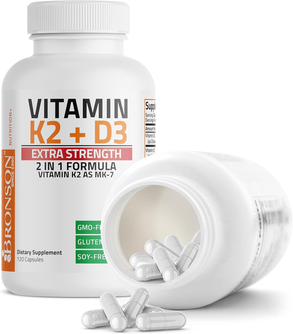 Bronson Vitamin K2 + D3 Extra Strength 120 Capsules – Bone, Heart & Immune Support | Organic Wellness Hub