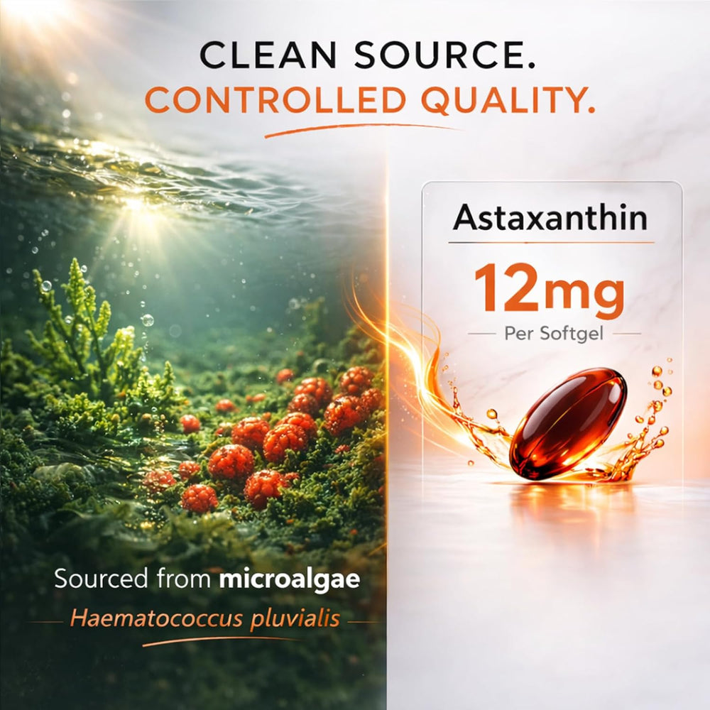Stakrive Astaxanthin 12mg Softgels | Made with MCT Oil | Algae-Sourced Antioxidant Supplement | 120 Count | Lab Tested | Organic Wellness Hub