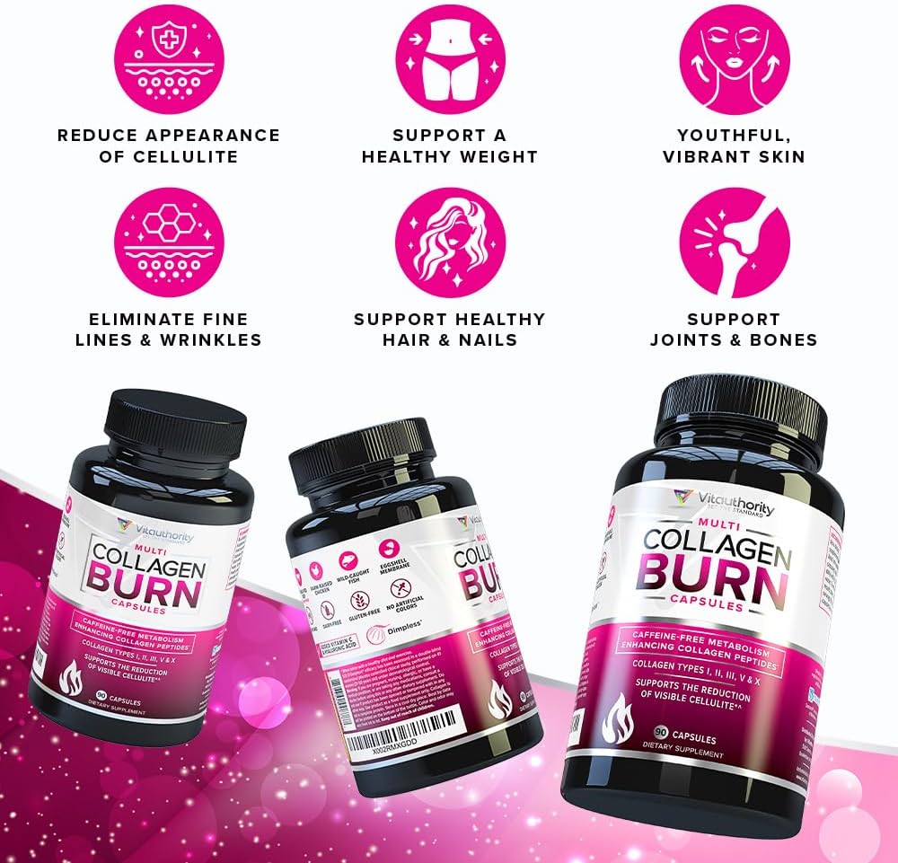 Multi Collagen Burn Capsules - Caffeine-Free Metabolism Boost & Visible Cellulite Reduction | Organic Wellness Hub