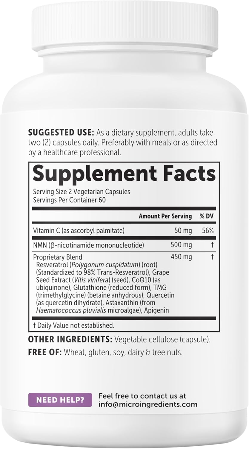 Micro Ingredients NMN 1000mg ? Ultimate 10-in-1 -Nicotinamide Mononucleotide Supplement | 120 Vegetarian Capsules | NAD+ Booster, Anti-Aging & Energy Support | cGMP Certified | Organic Wellness Hub