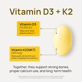 Selerb Vitamin D3 K2 Supplement — 10000 IU D3 + 200 mcg K2 MK7 with Coconut Oil | Bone Density, Immune Support | 120 Softgels