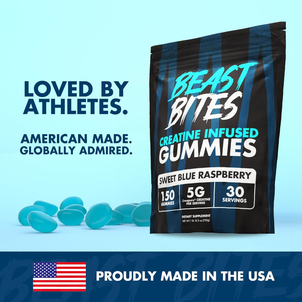 Beast Bites Creatine Infused Gummies — 5g Creapure® Per Serving | 150 Gummies | Sweet Blue Raspberry | Organic Wellness Hub