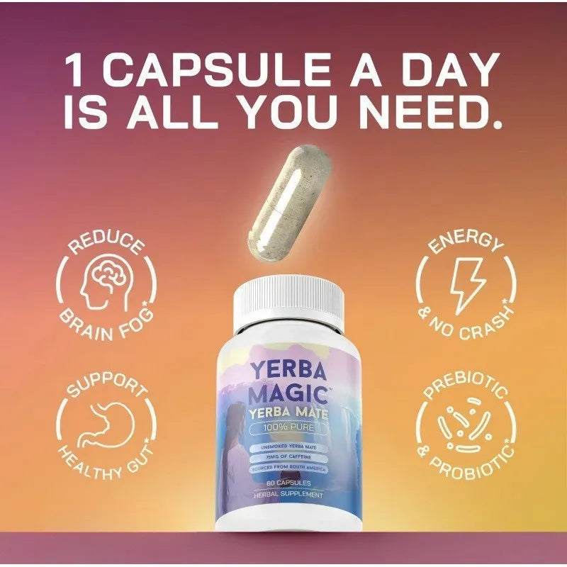 Yerba Magic Yerba Mate Capsules 3-Pack Bundle | 100% Pure Unsmoked | 75mg Natural Caffeine | 180 Capsules – 90-Day Supply