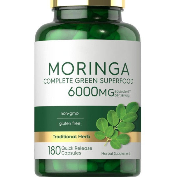 Moringa Complete Green Superfood 6000mg | 60 Quick Release Capsules | Non-GMO, Gluten Free Traditional Herb Supplement