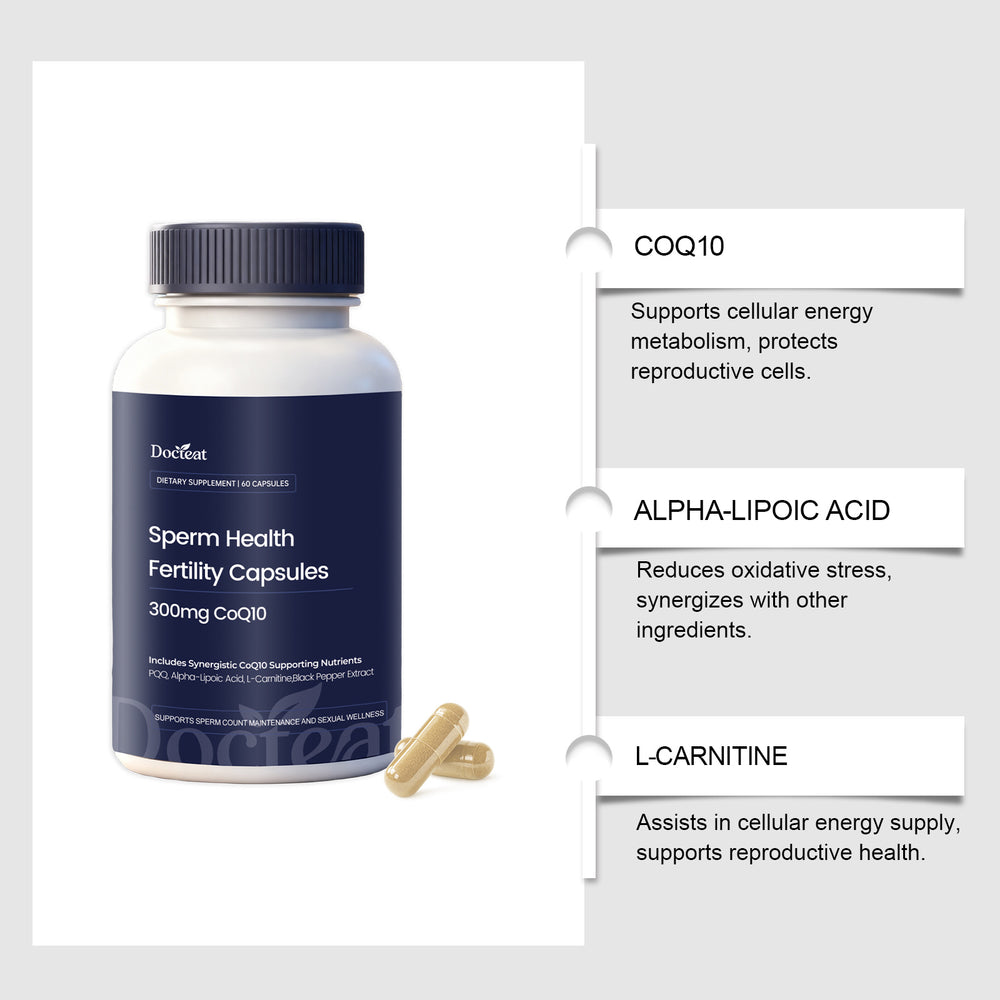 Docteat Sperm Health Fertility Capsules - 300mg CoQ10, PQQ, L-Carnitine & Alpha Lipoic Acid | 60 Capsules | Lab Tested | Organic Wellness Hub
