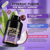 Biotin 25,000mcg + Collagen & Keratin | Vitamins B2, B3, B6 | Hair, Skin & Nails | 60 Capsules | Clinically Tested | Non-GMO, Gluten-Free - Organic Wellness Hub