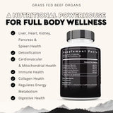 Organic Wellness Hub | Grassfed Beef Organs Capsules 180ct 500mg - Pasture Raised NZ & Australia, Non-GMO, Hormone-Free, No Fillers or Flow Agents