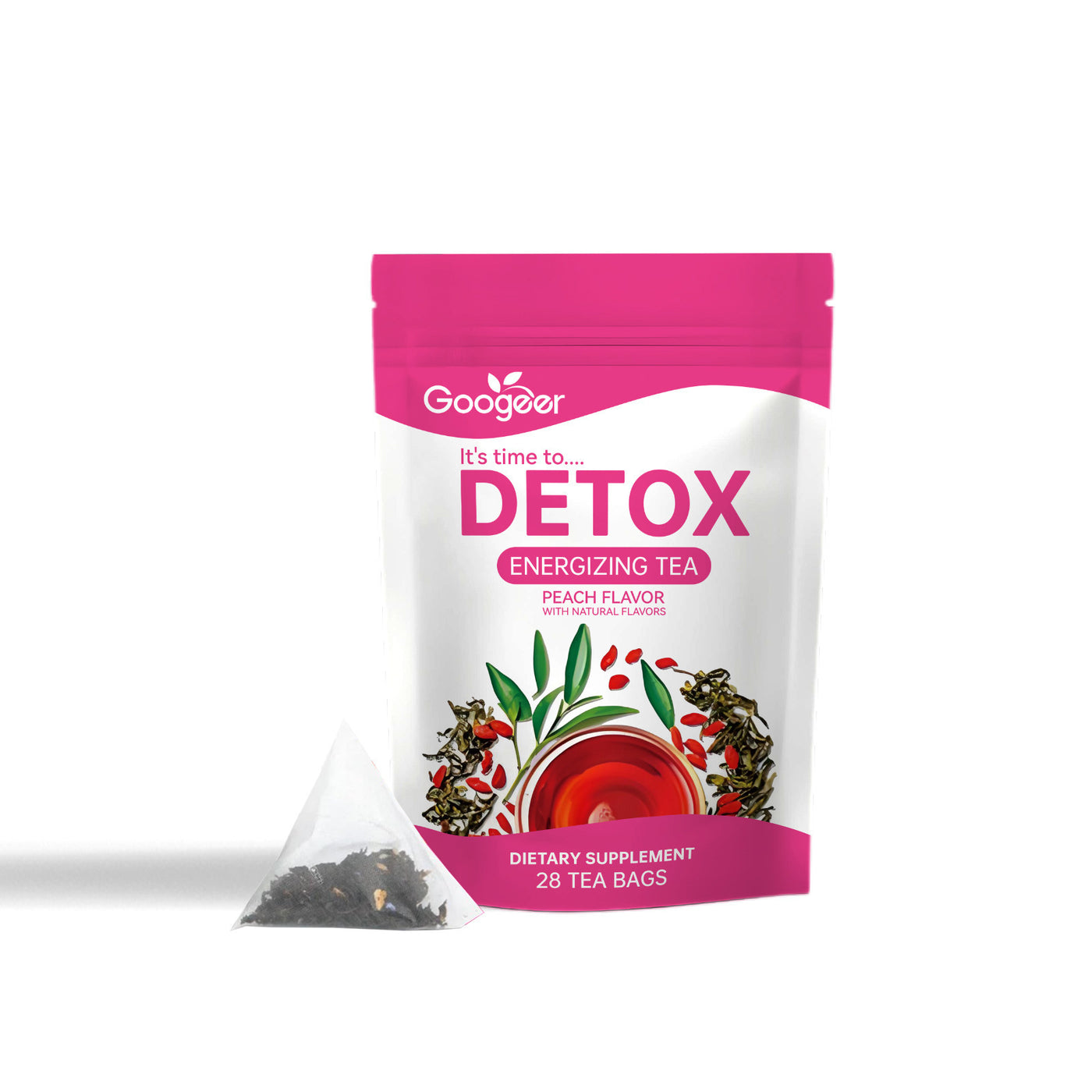 Googeer Detox Energizing Tea - 28 Pyramid Tea Bags | Peach Flavor Natural Detox | Belly Bloat Relief, Body Cleanse & Energy Boost Dietary Supplement