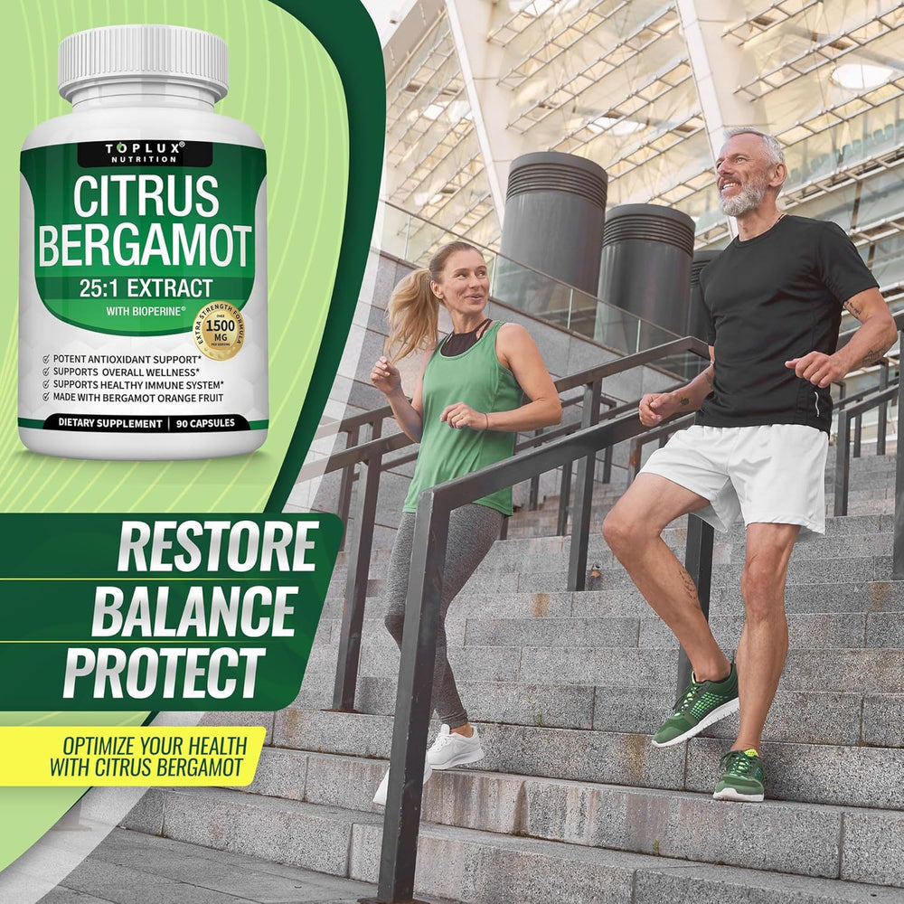Citrus Bergamot 1500mg | 25:1 Extract with BioPerine� | Antioxidant & Immune Support | 90 Capsules - Toplux Nutrition