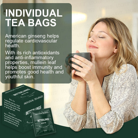 LOCRED Natural Mucus & Lung Detox Tea | Mullein Leaf & American Ginseng | Respiratory Support Herbal Tea ? 15 Individual Tea Bags