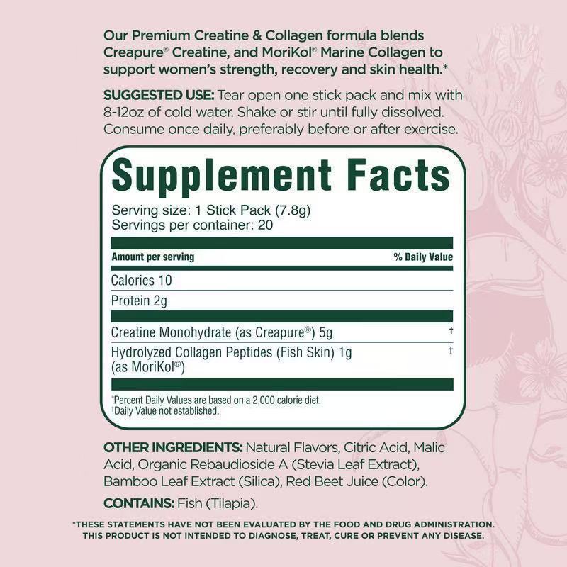 FleXi Creatine & Collagen Stick Packs | Creapure� + MoriKol� | Hawaiian Pineapple Punch | Skin, Joints & Muscle Strength | 20 Packs ? Organic Wellness Hub
