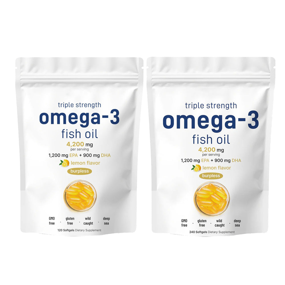 Triple Strength Omega-3 Fish Oil 4200mg | 1200mg EPA + 900mg DHA | Lemon Flavor Burpless Softgels 240 | Organic Wellness Hub