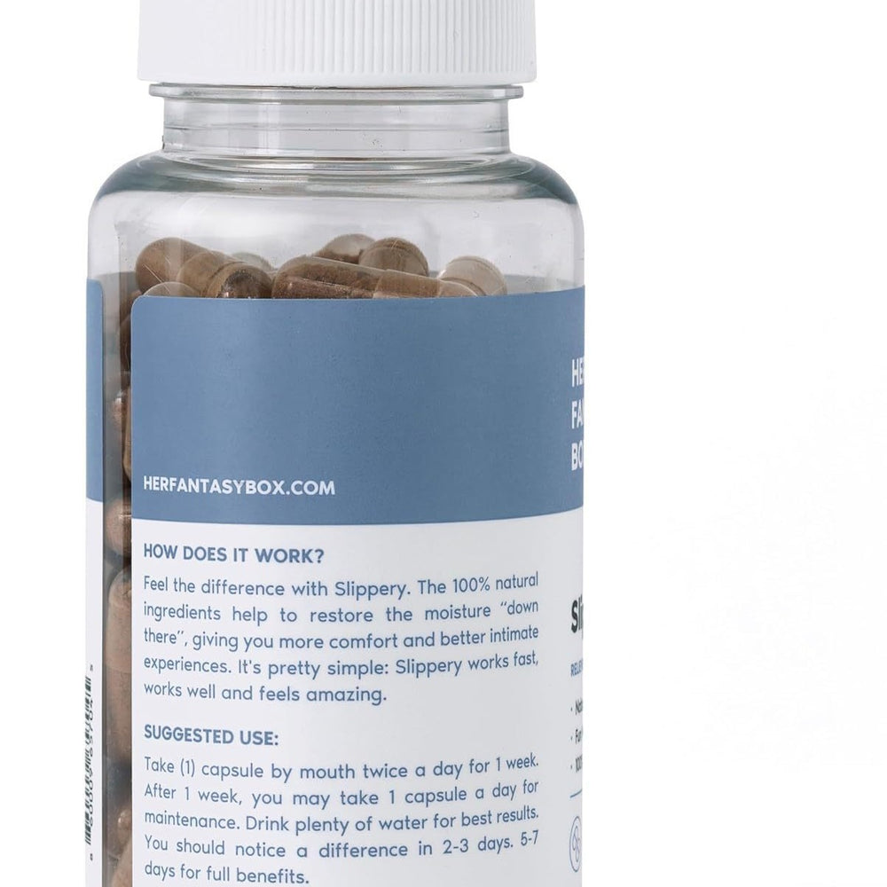 Her Fantasy Box Slippery Box | Natural Vaginal Dryness Relief | 100% Organic Herbs | Moisture Support | 60 Capsules