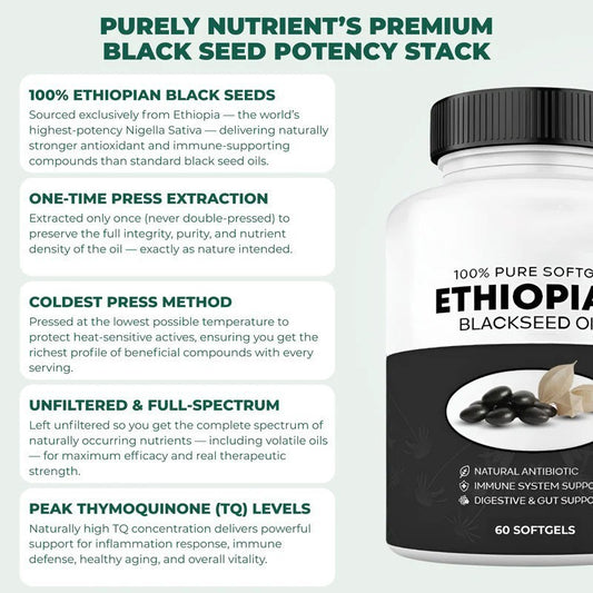 100% Pure Ethiopian Black Seed Oil Softgels - Natural Antibiotic, Immune & Digestive Support | 60 Softgels | Lab Tested, Quality Guaranteed | Organic Wellness Hub