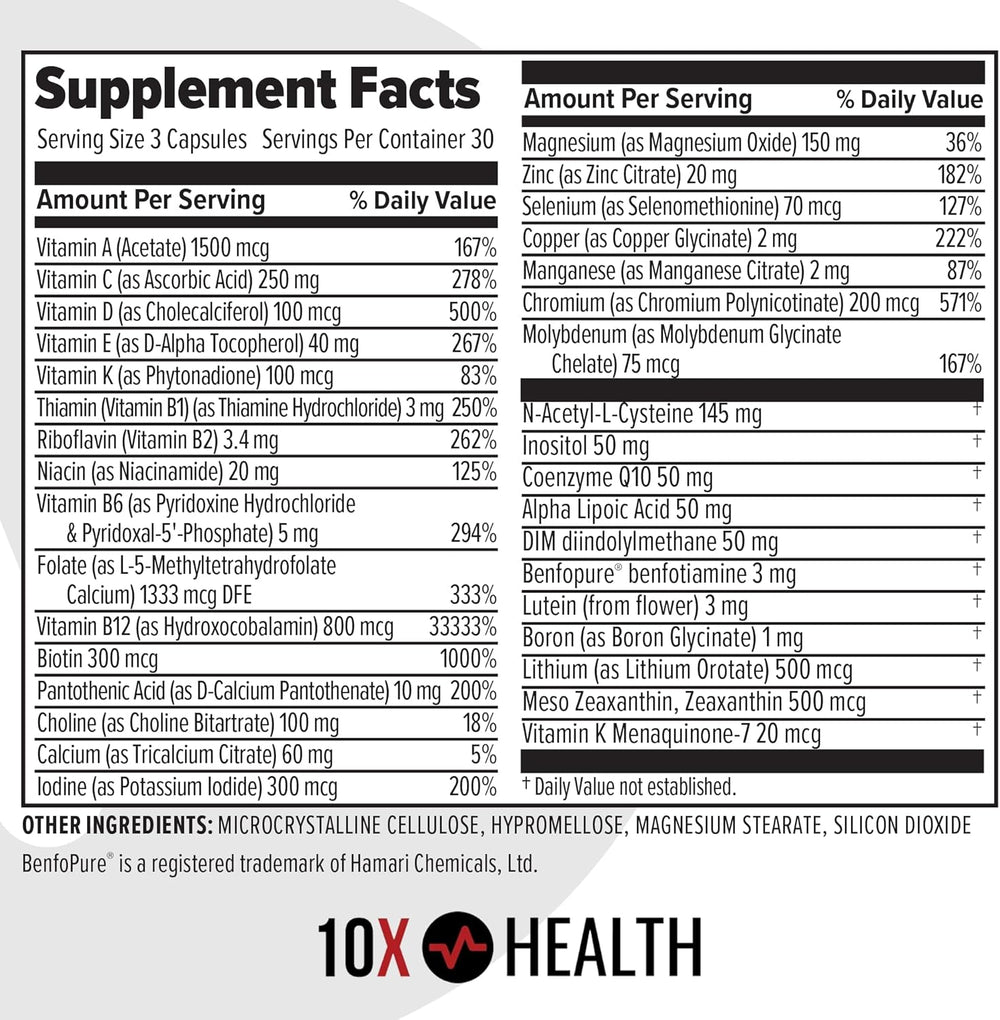 10X Health Optimize Multivitamin | Methylated 34-in-1 Formula | Vitamin B12 as Hydroxocobalamin, Methylfolate & CoQ10 | 90 Capsules - Organic Wellness Hub