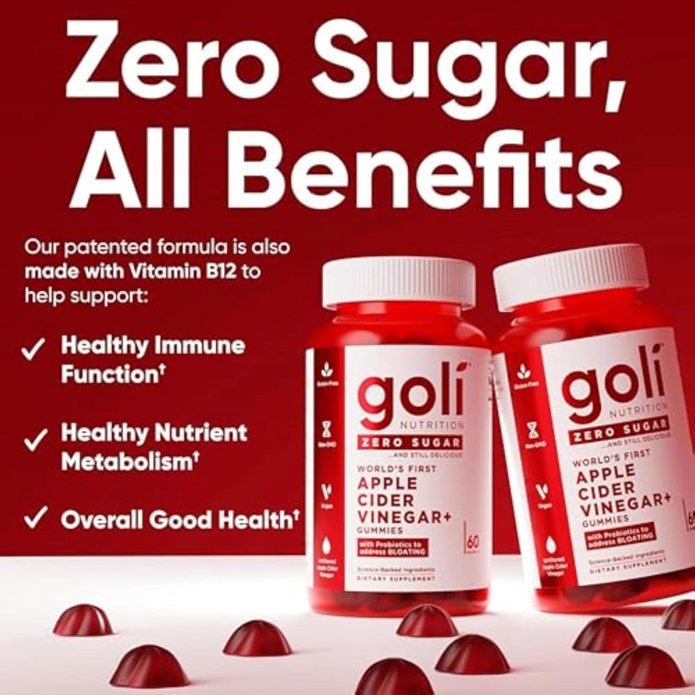 Goli Apple Cider Vinegar Plus Gummies Zero Sugar 3 Pack | 180 Gummies | Worlds First ACV Gummy | With Probiotics for Bloating | Unfiltered ACV | Vegan Non GMO Gluten Free Dietary Supplement