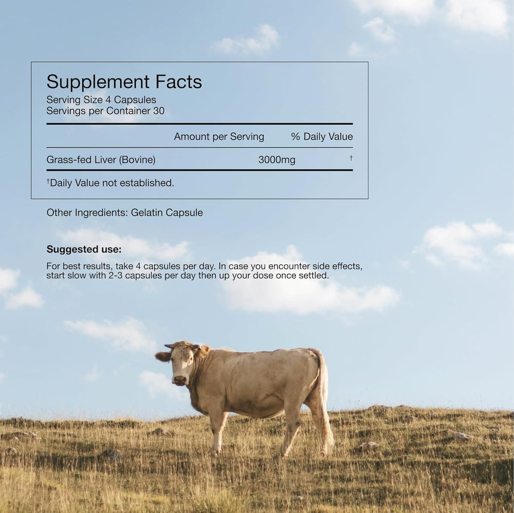 Grassfed Beef Liver Capsules 750mg - 120 Caps | Pasture Raised | Energy, Hair, Skin & Nails | Lab Tested | Organic Wellness Hub
