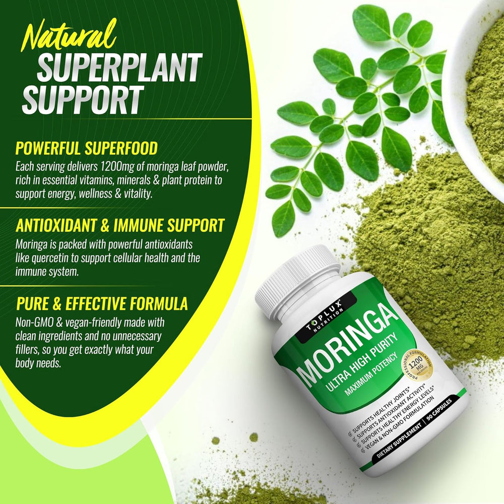 Moringa Capsules 3-Pack Bundle – 1200mg | Ultra High Purity | Vegan & Non-GMO | Lab Tested | Organic Wellness Hub