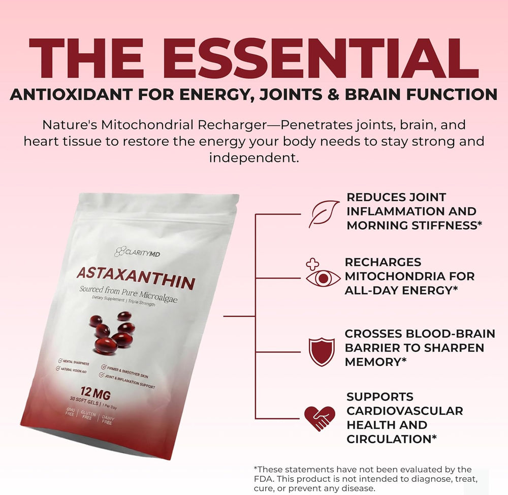 ClarityMD Astaxanthin 12mg Triple Strength Softgels 3-Pack – Premium Antioxidant Support | Organic Wellness Hub