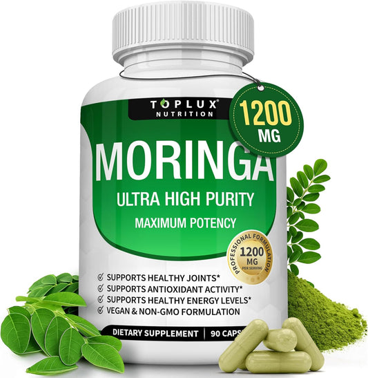 Moringa Capsules 3-Pack Bundle – 1200mg | Ultra High Purity | Vegan & Non-GMO | Lab Tested | Organic Wellness Hub