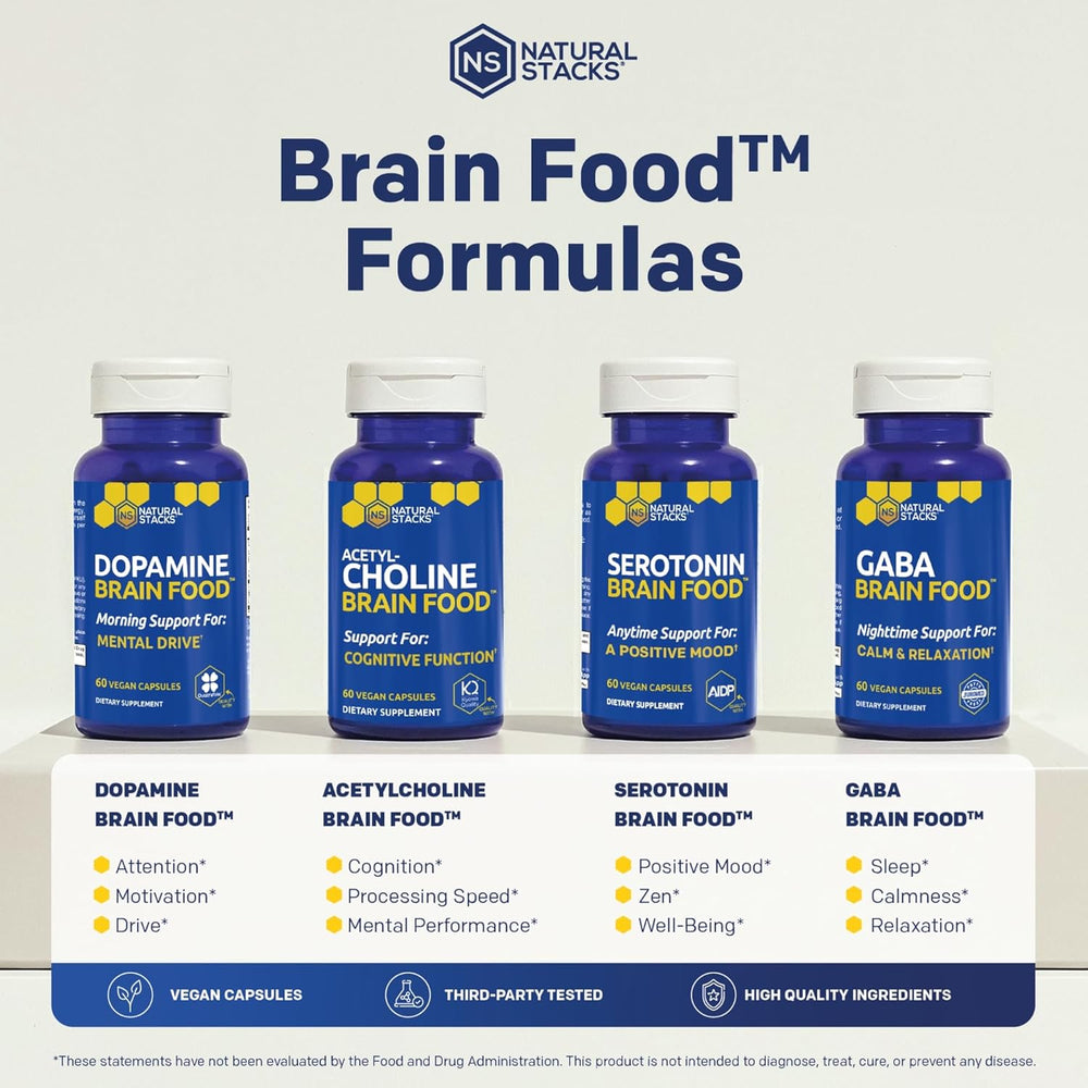 Natural Stacks Dopamine Brain Food-Caffeine-Free Nootropic for Focus & Mental Drive | 60 Vegan Capsules | Organic Wellness Hub