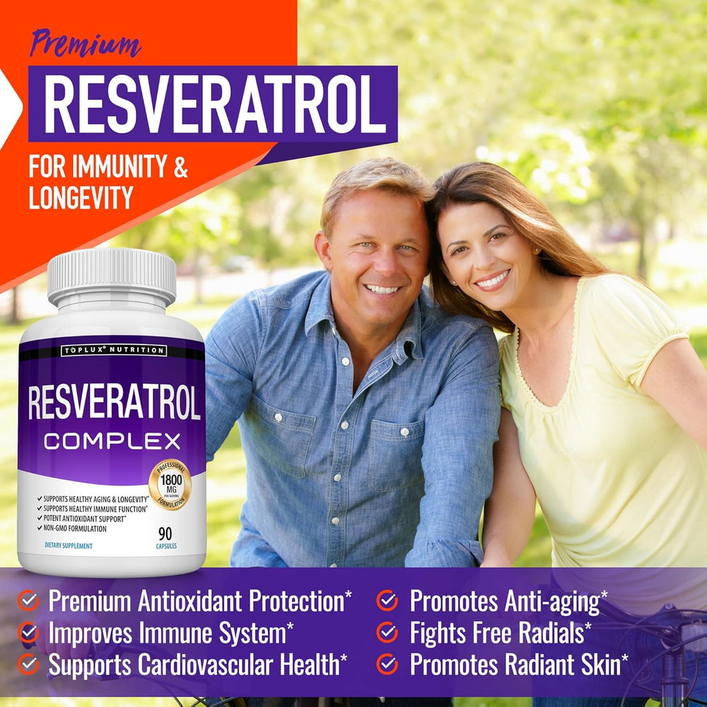 Resveratrol Complex 1800mg Natural Antioxidant 90 Capsules | Lab Tested & Quality Guaranteed | Organic Wellness Hub