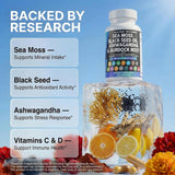 Sea Moss Black Seed Oil Ashwagandha Burdock Root Supplement | 60 Capsules | All-in-1 MultiMineral™ Blend | Irish Sea Moss, Bladderwrack, Turmeric, Elderberry, Chlorophyll & More | Immune, Energy & Thyroid Support