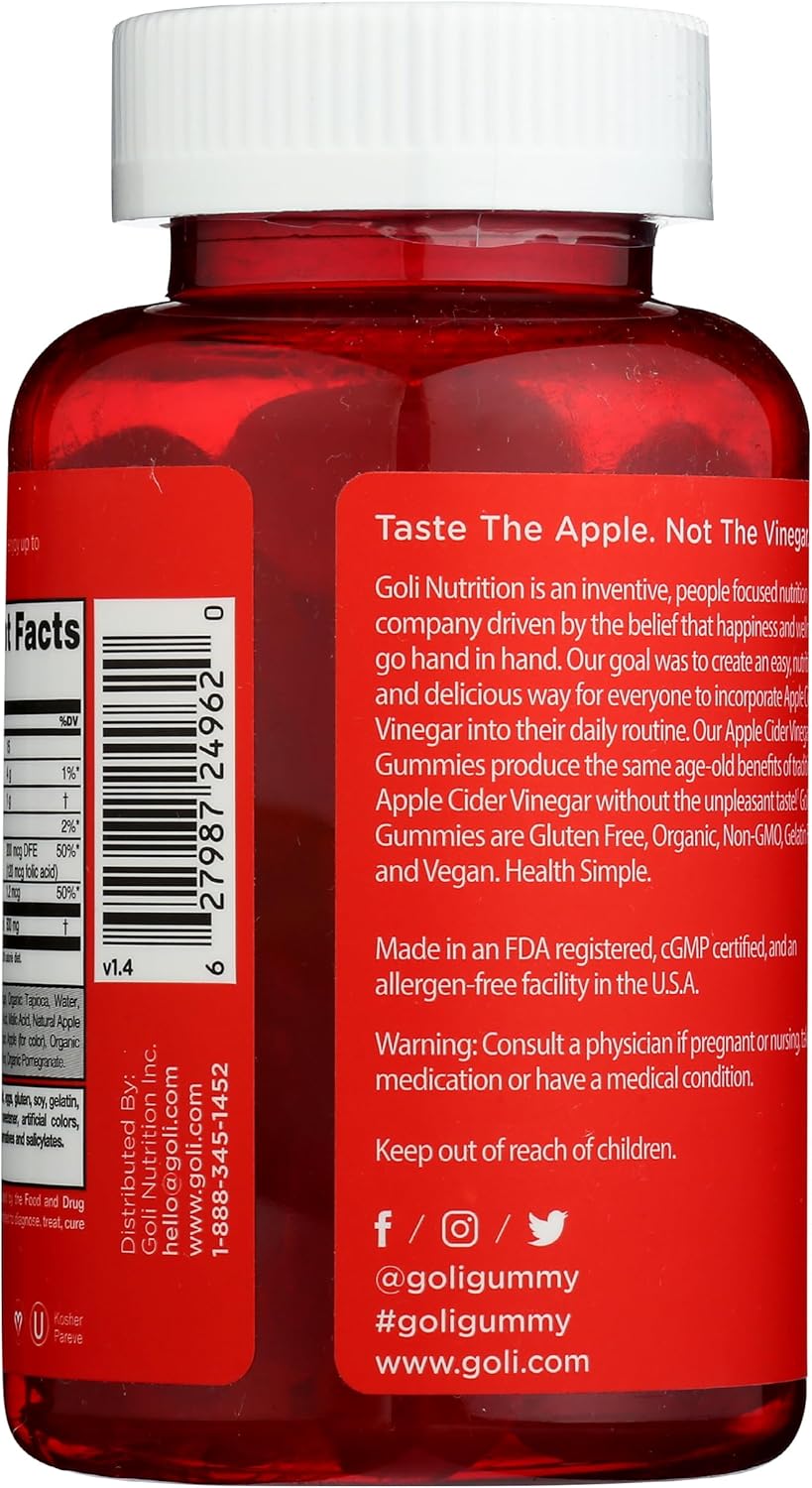 Goli Apple Cider Vinegar Gummies 3 Pack | 180 Pieces | Worlds First ACV Gummy | With the Mother | Organic | Gluten Free | Non GMO | Vegan | Digestive Weight and Immune Support Supplement