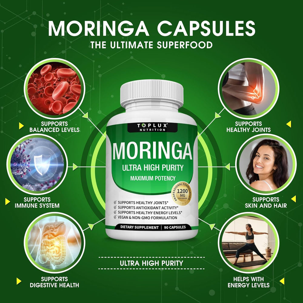 Moringa Capsules 3-Pack Bundle – 1200mg | Ultra High Purity | Vegan & Non-GMO | Lab Tested | Organic Wellness Hub