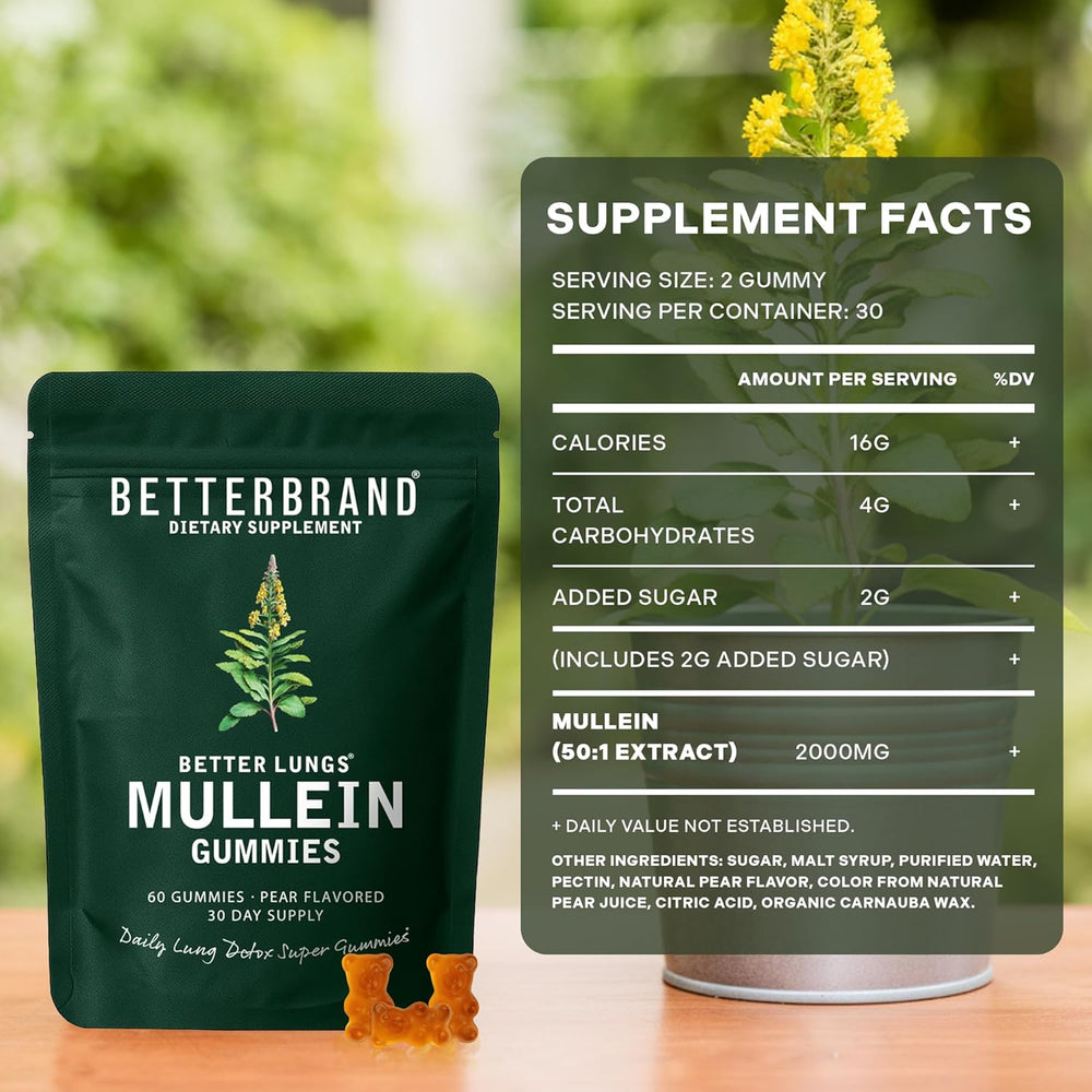 BetterBrand Mullein Gummies 3-Pack Bundle | Better Lungs® Daily Lung Detox | 180 Pear Gummies | 90-Day Supply | Lab Tested & Quality Guaranteed | Organic Wellness Hub