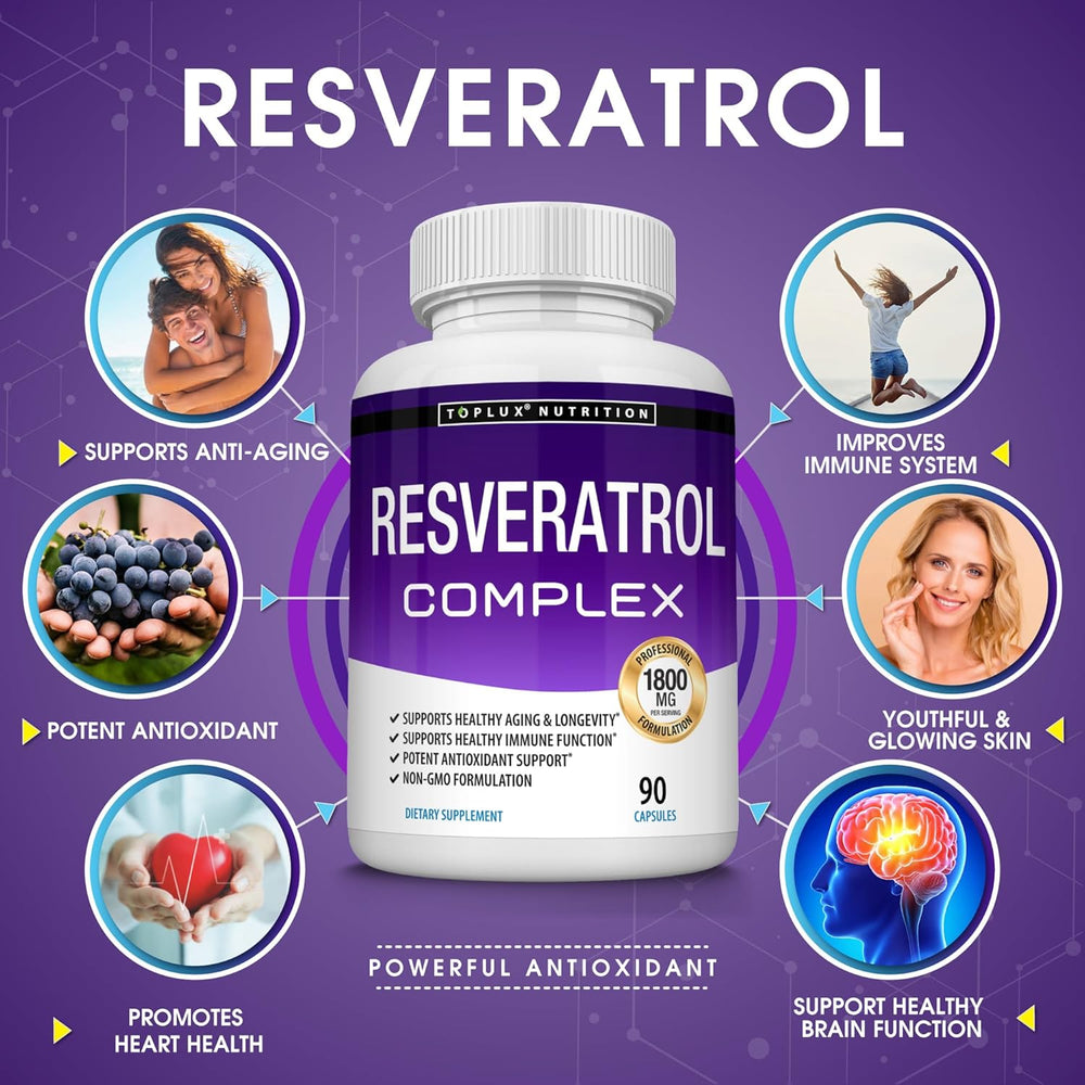 Resveratrol Complex 1800mg Natural Antioxidant 90 Capsules | Lab Tested & Quality Guaranteed | Organic Wellness Hub