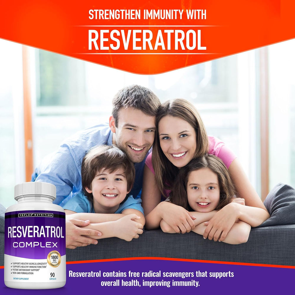 Resveratrol Complex 1800mg Natural Antioxidant 90 Capsules | Lab Tested & Quality Guaranteed | Organic Wellness Hub