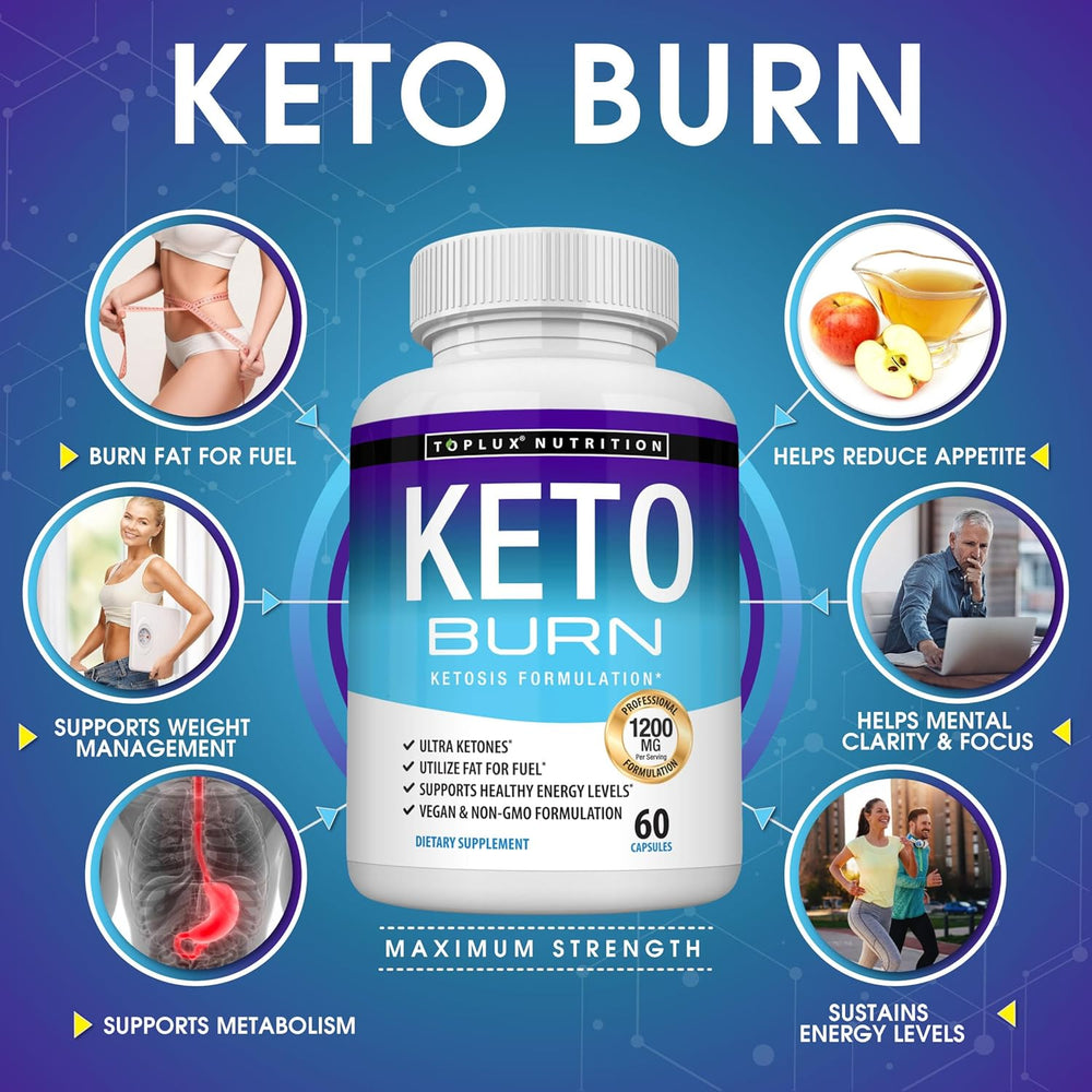 Toplux Nutrition Keto Burn 1200mg | Ketosis Formulation | Ultra Ketones | 60 Capsules | Vegan & Non-GMO | Lab Tested | Organic Wellness Hub