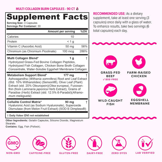 Multi Collagen Burn Capsules - Caffeine-Free Metabolism Boost & Visible Cellulite Reduction | Organic Wellness Hub