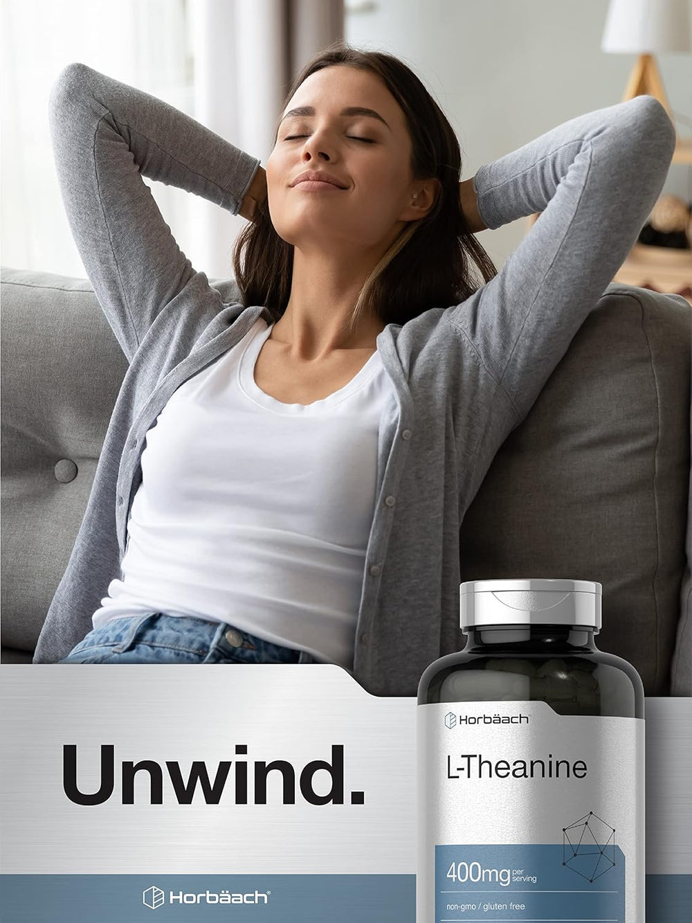 Horbaach L-Theanine 400mg | 400 Capsules | Non-GMO & Gluten Free | Calm Focus & Stress Relief Supplement | Organic Wellness Hub