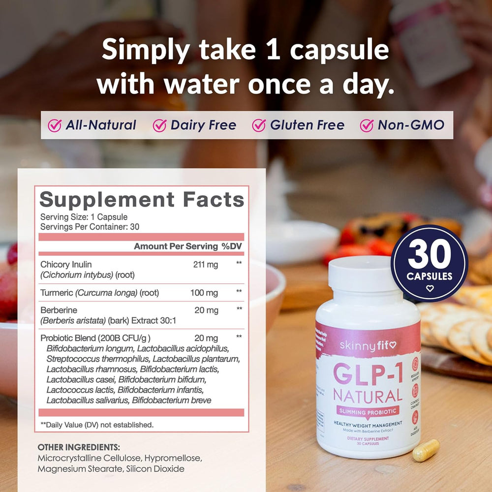 SkinnyFit GLP-1 Natural Slimming Probiotic | Berberine Extract for Appetite Control, Cravings & Healthy Weight Management - 30 Capsules | Organic Wellness Hub
