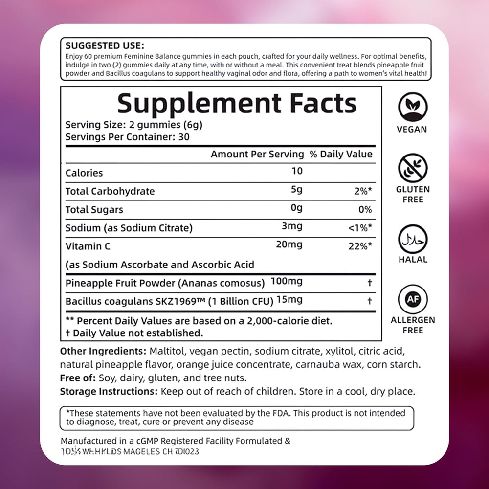 Feminine Balance Gummies 3-Pack | Yeast, Gut & pH Support | Lab Tested | Organic Wellness Hub