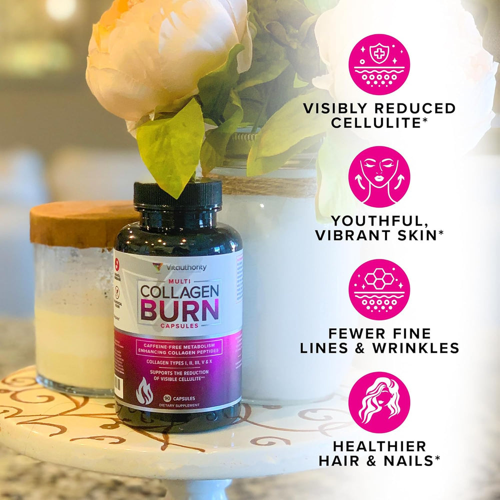 Multi Collagen Burn Capsules 3-Pack (270 Capsules) – Caffeine-Free Metabolism Boost & Visible Cellulite Reduction | Organic Wellness Hub
