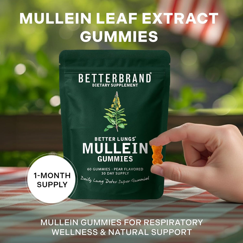 BetterBrand Mullein Gummies | Better Lungs� Daily Lung Detox Supplement | 60 Pear Gummies | 30-Day Supply | Lab Tested & Quality Guaranteed | Organic Wellness Hub